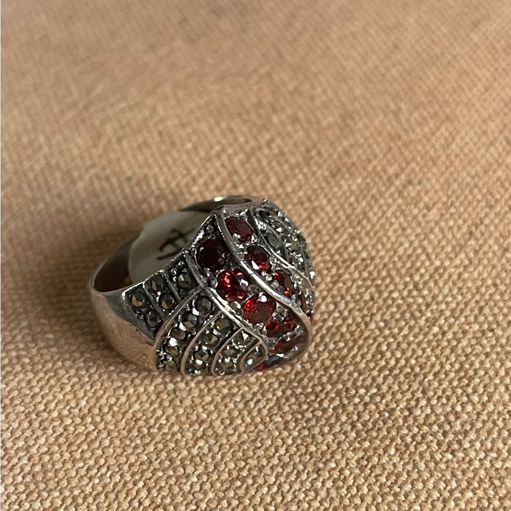 Vintage Marcasite Red Garnet Ring